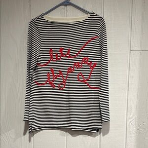 Kate Spade Striped Long Sleeve Top with Red Script “Let’s Fly Away”